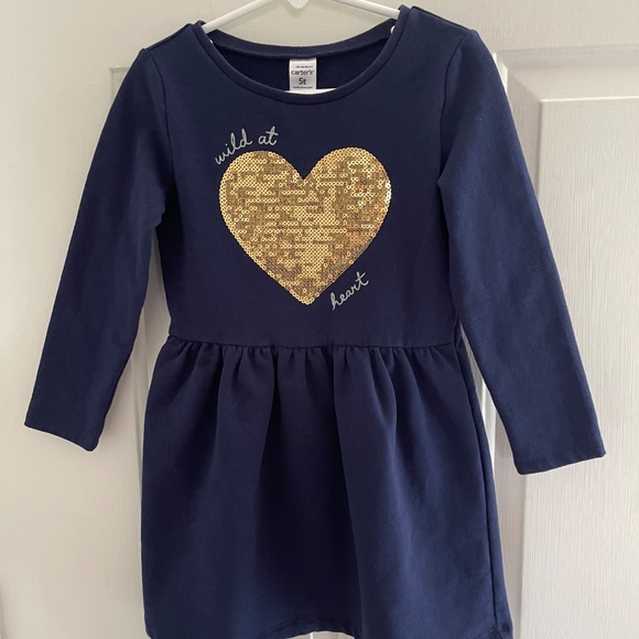 Carter’s blue long sleeve dress with sequin heart - Picture 2 of 8